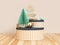 3d rendering christmas concept green tree wood floor cream black scene