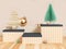 3d rendering christmas concept wood floor cream black scene green tree