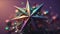 3d rendering christmas star with colorful bokeh background.