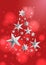 3D rendering of a Christmas tree made of silver stars with a red background