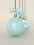 3d rendering of christmas turquoise baubles over beige background