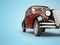 3D rendering classic retro car front red on blue background with shadow