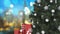 3d rendering close up christmas tree with red candle decor and bluer blur background with space for put words on