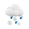 3d rendering cloud and rain with snow icon. 3d render snowly rainy weather icon. Cloud and rain with snow