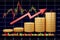 3d rendering coins stack and red arrow up with blurred financial chart background concept stock market finance investment