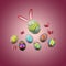 3d rendering of a colorful Easter display featuring several decorated eggs and gift boxes