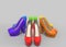 3d rendering. colorful rainbow color style high heels shoes on copy space gray background
