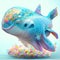 3d rendering of a colorful whale with multicolored seashells Generative AI