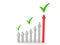 3D Rendering of column chart with green checkmarks above