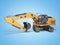 3D rendering concept of crawler excavator working on blue background with shadow