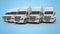 3d rendering of concept of group of white trucks for long distance trucking side view on blue background with shadow