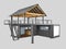 3d rendering of Converted old shipping container, isolated gray, clipping path included