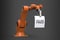 3d rendering of cool industrial robotic arm with a note