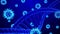 3D Rendering Coronavirus/COVID-19 and DNA Helix Models Rotating in Abstract Moving Blue Background	and Particles