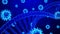 3D Rendering Coronavirus/COVID-19 and DNA Helix Models Twisted in Abstract Blue Background and Particles Still Image