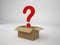 3D Rendering corrugated box and question mark on white