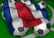 3D-rendering Costa Rica flag and soccer-balls