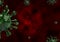 3d rendering of COVID-19 SARS,Coronaviridae , SARS-CoV, SARSCoV, virus 2020 , MERS-CoV ,chinese virus 2019-nCoV on red background