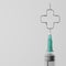 3D rendering Covid-19 vaccine syringe with Cross symbol, Society charity first aid, Vaccination Campaign for Herd immunity