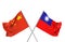 3d rendering. crossing China and Taiwan national flags pole with clipping path isolated on white background.