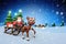 3d rendering of a cute little reindeer with Santa Claus sitting