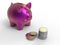 3D rendering - cute piggy bank with euro coins