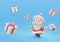 3d Rendering Cute Santa Running with White Present Box