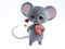 3D rendering of a cute smiling mouse being romantic