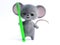 3D rendering of a cute smiling mouse holding giant toothbrush