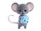 3D rendering of a cute smiling mouse holding gift