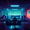 3D rendering of a cyberpunk gamer playing video games in a futuristic room generative AI