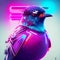 3d rendering of a cyborg bird in neon light background. AI generated