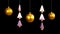 3D Rendering of Decorative Christmas golden Shining Balls and pink christmas trees on black background  Realistic 3d shapes.Asset