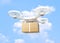 3D rendering Delivery drone with Box on Blue sky and clouds background,clipping path.