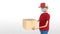 3D rendering of delivery guy with medical surgery mask and parcel box. Red uniform deliveryman deliver express shipment