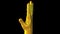 3d rendering of demonstration of the golden palm of Midas on dark background. Streamlined brush shape turn around on the