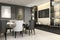 3d rendering dining room with tv console set decor