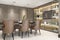 3d rendering dining set in modern luxury brown dining room