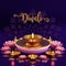 3D rendering for diwali festival Diwali, Deepavali or Dipavali the festival of lights india with gold diya patterned on color