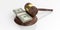 3d rendering dollar banknotes stacks and an auction gavel on white background