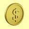 3D rendering dollar coin icon on yellow background