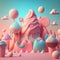 3D rendering. A dream like world. Made from candies and sweets. cartoon game background