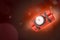 3d rendering of dynamite bundle with time bomb on red gradient bokeh background with copy space.