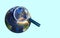 3D rendering of the Earth planet with magnifying on color background searching location, navigation icon sign concept