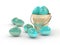 3d rendering of Easter glitter and turquoise eggs with bucket