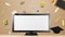 3D Rendering of Education mock up  blank white computer monitor  Graduation cap in education isolated background. Education