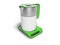 3D rendering electric kettle with green accents on white background with shadow