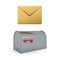 3D Rendering of envelope above vintage mailbox
