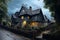 3D rendering of a fairy tale house in the forest on Halloween
