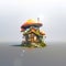 3d rendering of fairy tale little cottage in shape of mushroom in white background